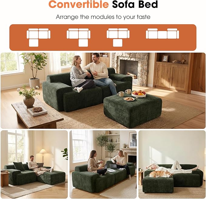 83.5 Modular Sectional Sofa Luxury 32.6 Deep Seat Cozy Cloud Couch L-Shaped Boneless Couches for Living Room Apartment Bedroom No Assembly Required(Green) | 17 Thickened Seat Super Soft Seat