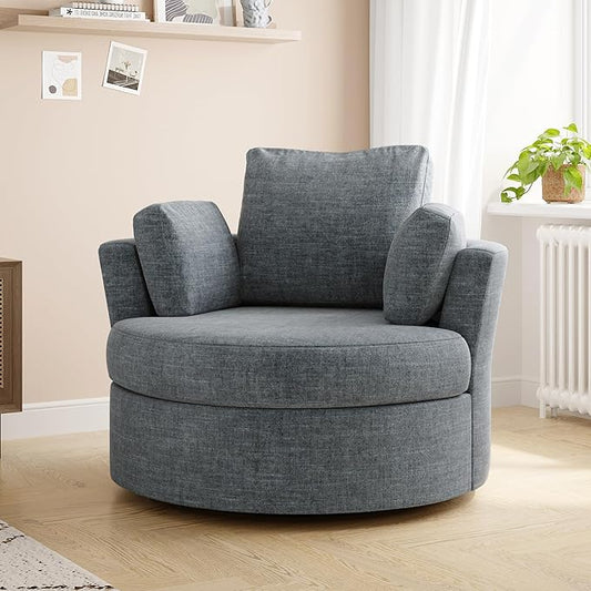 STARY Upholstered Swivel Barrel Sofa Modern Accent Chair with Cozy Cushioning Stylish Rotating Chair for Living Room Bedroom or Office