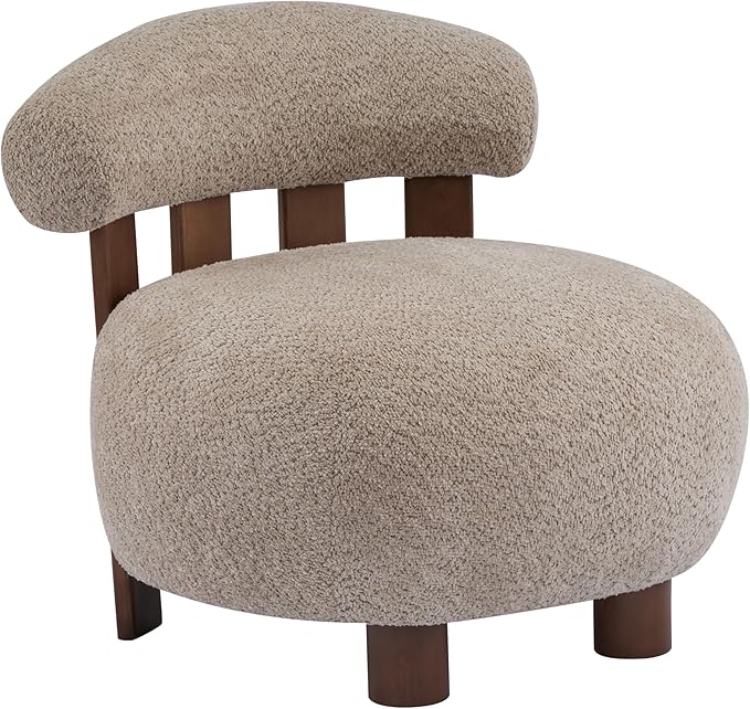 Christopher Knight Home Elvina Boucle Fabric Accent Chair Solid Wood Single Lounge Sofa Bedroom Comfy Reading Chair for Modern Minimalist Style Living Room/Home Office Light Brown