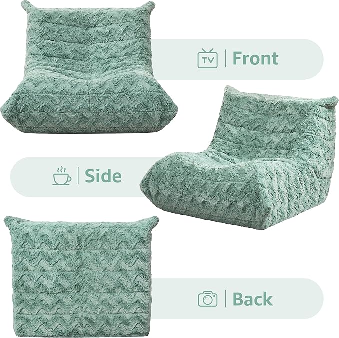 Bean Bag Chairs for Adults Giant Bean Bag Chair Memory Foam BeanBag Chair Bean Bag Sofa with Filler Faux Fur Fireside Beanbags Lazy Sofa for Living Room Bedroom Office (Green Chevron Single)