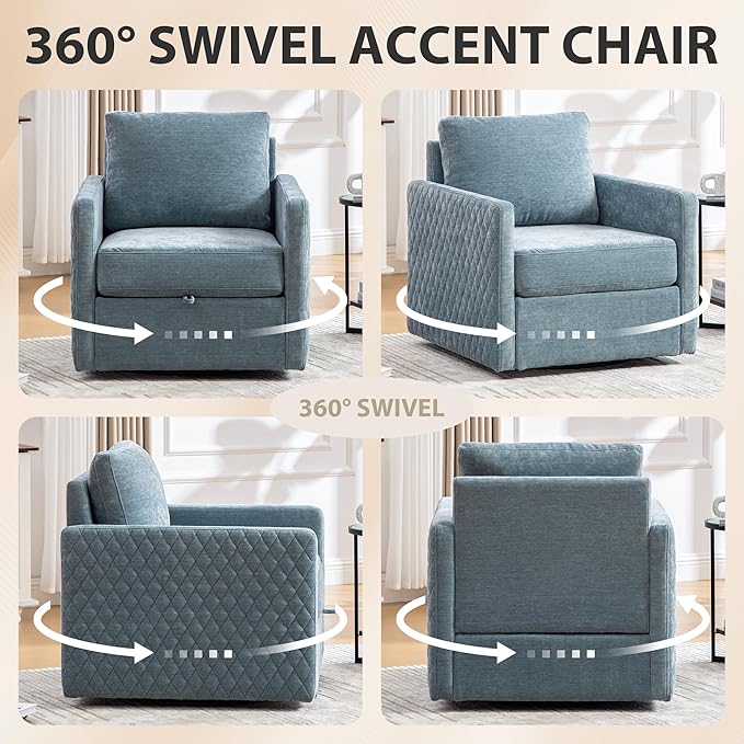 Chifee &amp Vingol 29.5 W Swivel Accent Chair Upholstered Swivel Chairs Mid Century Modern Chair for Living RoomBlue