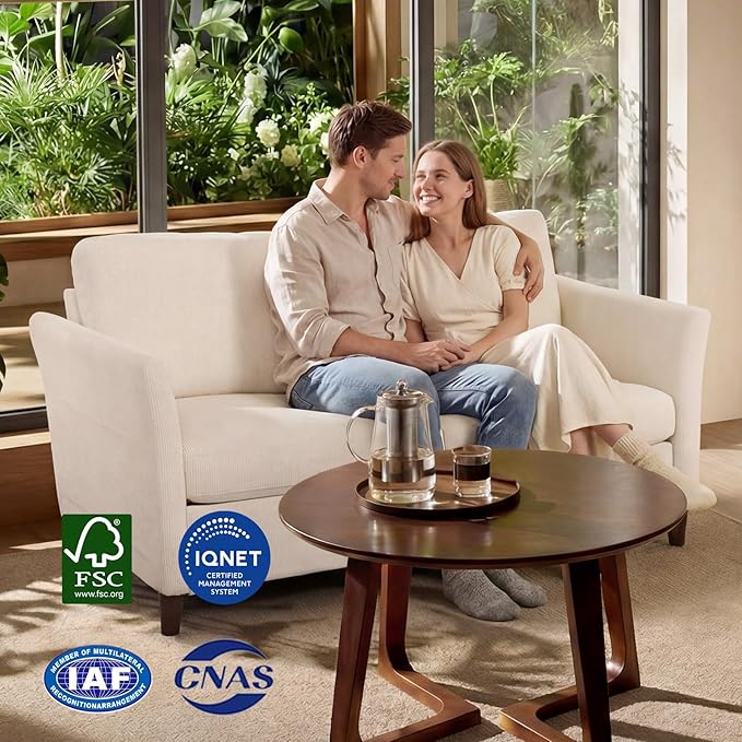 60.6 Corduroy Loveseat Sofa Modern Comfy Couches with Side Pocket 2-Seater Sofa Couch for Living Room Bedroom and Small SpacesBeige