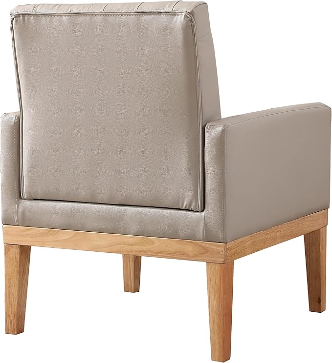 PU Leather Accent Chair Upholstered Lounge Single Sofa Armchair Comfortable Armchair with Wooden Legs in Log Color Modern Button Reading Chair for Bedroom Living Room Off-White