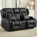DRMBOOK RV Loveseat Recliner Sofa Double Wall Hugger Reclining Couches Manual Reclinable Movie Seating 2 Person Recliner for Travel Trailer (Leather Black 2 Seater with Reversible Console)