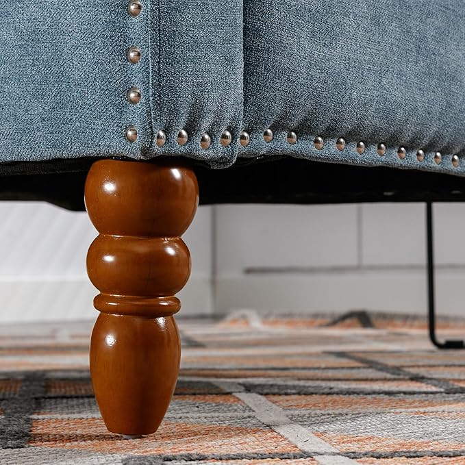 Generic Blue Accent Chair Living Room Chair Footrest Chair Set with Vintage Brass Studs Button Tufted Upholstered Armchair for Living Room Comfy Reading Chair for Bedroom Reception Room