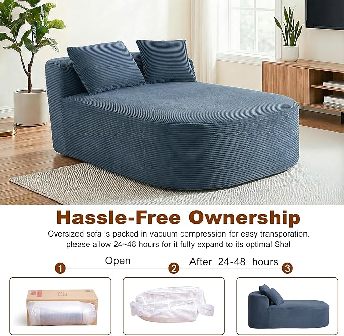 Chaise Lounge Chair Indoor 67.5 Oversized Boneless Couch Could Comfy Upholstered Sleeper Sofa Bed Corduroy Plush Modern Curved Floor Sofas Chair with 2 Pillows for Readng Living Room Bedroom Apartment
