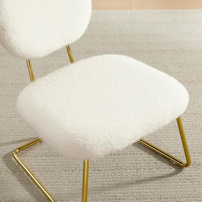 Zouron Living Room Chairs Set of 2 Fabric Armless Accent Chairs Upholstered Slipper Chairs for Bedroom Study Nursery White
