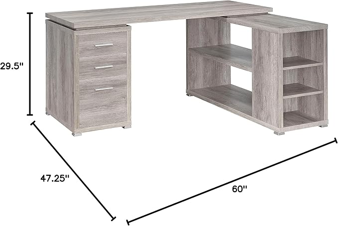 Coaster Home Furnishings - Yvette - Engineered Wood - 3-Drawer Computer Desk with File Cabinet and L-Shaped Desk with 5 Adjustable Compartments - Home Office - 60-Inch - Grey Driftwood - 801516