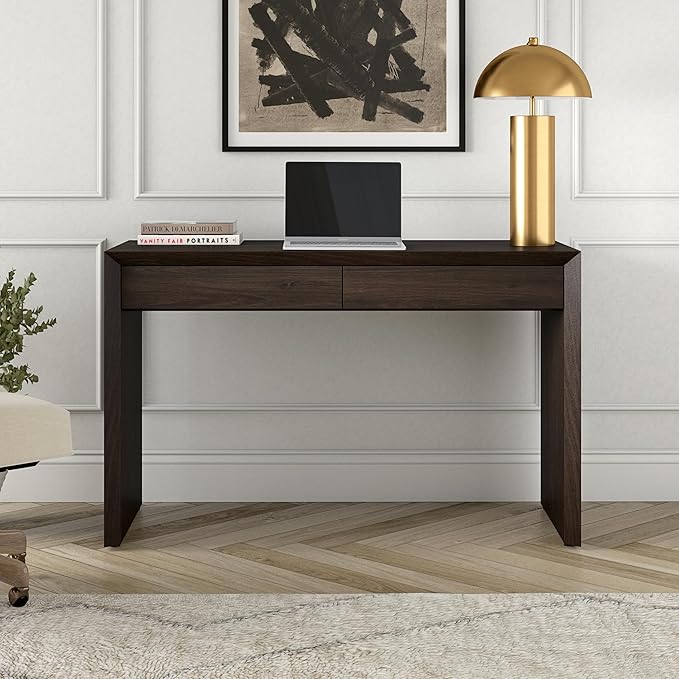 Henn&ampHart 48 Modern Rectangular Wooden Home Office Desk Computer Desk Writing Table with 2 Storage Drawers for Home Office Warm Brown