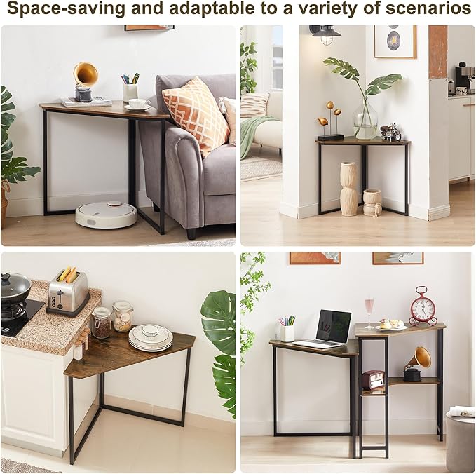 VECELO Ϲоrnеr Desk Corner Tables for Living Room for Small Space Triangle Computer Desk with Steel Frame Ϲоrnеr Shelves with Metal Frame Ϲоrnеr Writing Desk for Workstation Set of 2 Brown 33.1