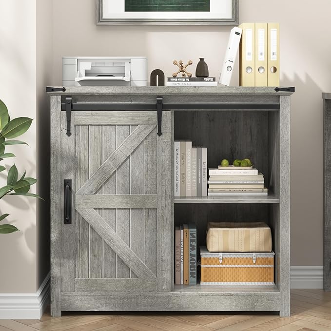 Vabches Lateral File Cabinets with Adjustable Shelf Farmhouse Filing Cabinet for Home Office Filing Organization Storage Cabinets with Sliding Barn Door for Hanging Files Letter/A4.
