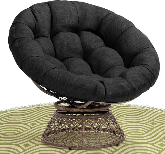 Bme 40 Ergonomic Wicker Papasan Chair with Soft Thick Density Fabric Cushion High Capacity Steel Frame 360 Degree Swivel for Living Bedroom Reading Room Lounge Onyx Stone - Brown Base