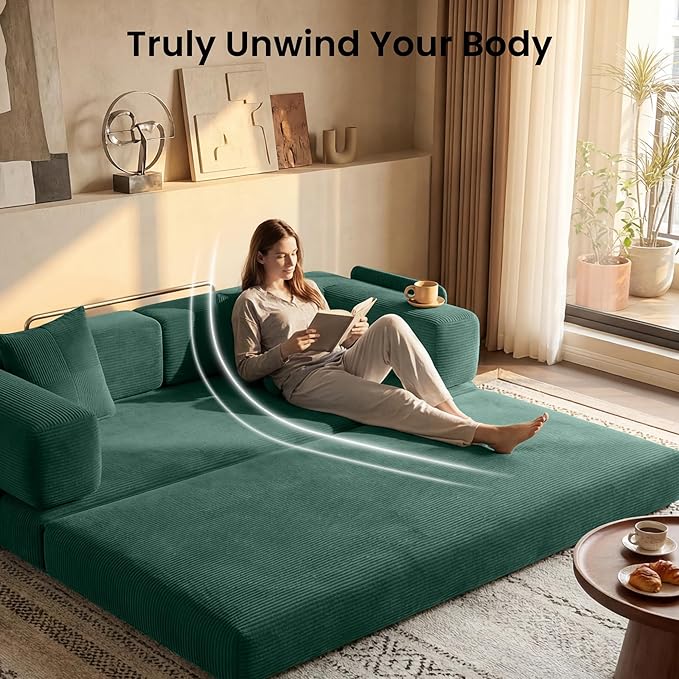 78.8 Convertible Sofa BedCorduroy Futon Couch with Storage PocketFolding Pull Out Futon SofaNo Assembly Boneless Couch for Living Room Emerald Green | Convertible Sofa Bed Boneless Couch sofa f