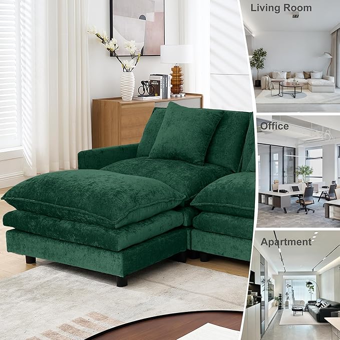 108.27 Modular Convertible Sectional Couch 4 Seat L Shaped Sofa Reversible Chaise Sectional Sofa Deep Seat Cloud Couch Chenille for Home Apartment Dorm