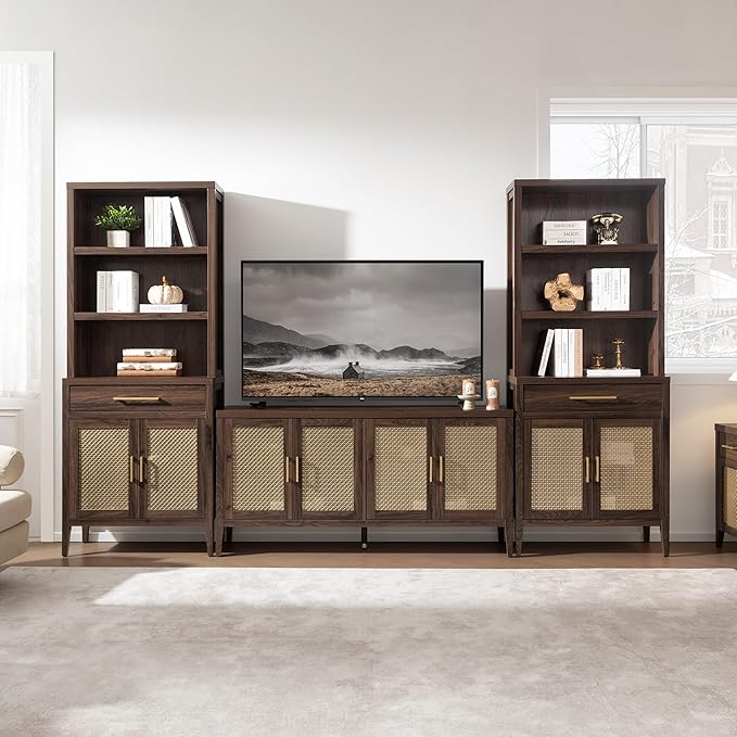 SICOTAS TV Stands for Living Room-Entertainment Center with Storage for Bedroom-Mid Century Modern Television Stands with 4 Doors 59 Media Console TV Cabinet Credenza for 45 50 55 60 65 Inch TVs
