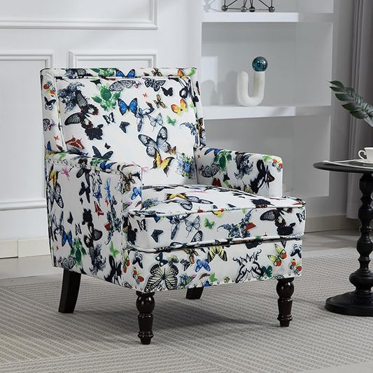 Yogald Vintage Accent Armchair Set of 2 Comfy Upholstered Reading Chair with Nail-Head Trim Farmhouse Sofa Chair Coastal Single Corner Chair for Living Room Guest Room(Butterflies)