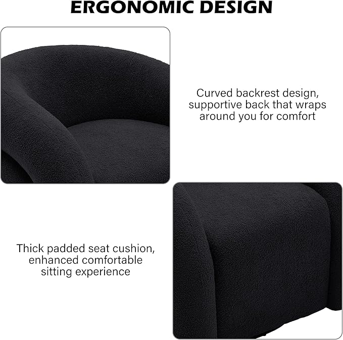 Boucle Swivel Accent Chair No Assembly Small Comfy Round Barrel Armchair for Living Room Bedroom Reading Waiting Room (Black Set of 2)