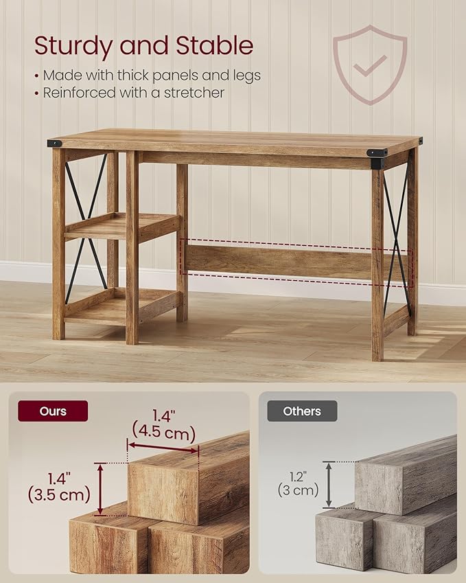 VASAGLE Computer Desk Home Office Desk with Storage Shelves on Right or Left Farmhouse for Work Study Gaming Writing 23.6 x 47.2 x 29.5 Inches Honey Brown ULWDAM090T41