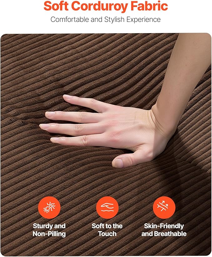 VEVOR 3-Seater Sofa in a Box 83-Inch No Assembly Corduroy Couch with Memory Foam Deep Seats for Living Room Apartment or Office Brown