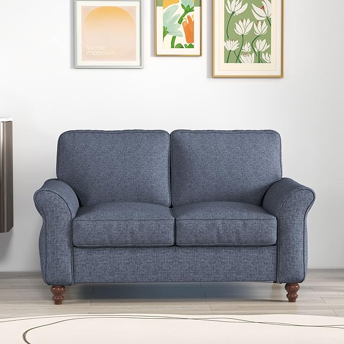 Bonzy Home 57 Loveseat Sofa 2 Seater Comfy Love Seat Sofa for Living Room Apartment Office Blue