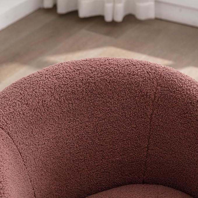Swivel Barrel Chair with Foam FilledSwivel Accent ChairComfy Backrest Teddy Round Swivel Chair for Living Room (Dark Red)