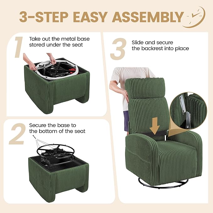 Yaheetech 360° Swivel Glider Chair for Nursery Rocking Chair Nursing Chair with Side Pockets Corduroy Glider for Living Room with High Back Dark Green