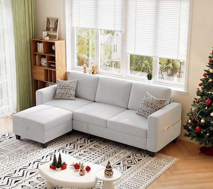 Sectional Sofas Couches for Living Room 3 Seater L Shaped Couch with Storage Ottoman 78 Modern Velvet Fabric Cream White Sofa for Apartment Studio Office Small Space