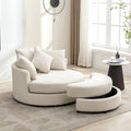 Yoglad Oversized Round Swivel Accent Chair - Modern 360 Degree Barrel Chairs with Storage Ottoman for Living Room Bedroom(Chenille- Cream)