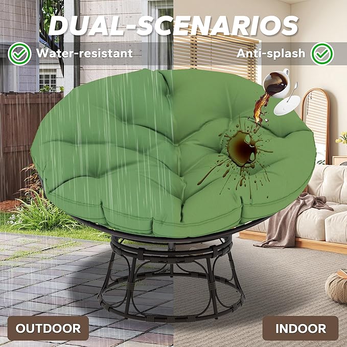 46'' Large Size Papasan Chair (Non-Swivel) with Cushion and Frame Lazy Chair for Living Room and Bedroom Green