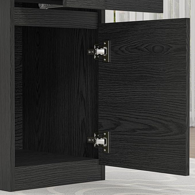 furtble Computer Desk with Drawers 43 Inch Wood Work Desk Home Office PC Desk Workstation with Storage Modern Computer Table for Bedroom Living Room Black