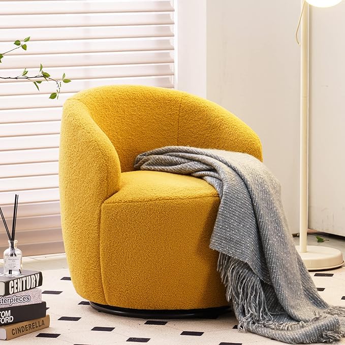 Antetek Small Swivel Chair Club 360 Degree Swivel Barrel Chair Modern Leisure Arm Chair for Nursery Living Room Hotel Bedroom Office Lounge Yellow