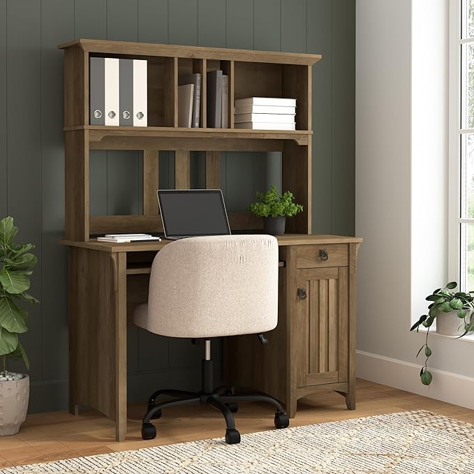 Bush Furniture Salinas Computer Desk with Hutch | Study Table with Drawers Cabinets &amp Pullout Keyboard/Laptop Tray | Modern Home Office Desk in Reclaimed Pine | Work Desk with Storage
