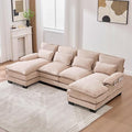 KEIKI 108 U-Shaped Chenille Modular Sectional Chenille Sofa with 2 Movable Ottoman &amp Pillows &amp 2 Side Pocket Oversized 4-Seater Couch with Memory Foam Cushion Easy Assembly for Living Room