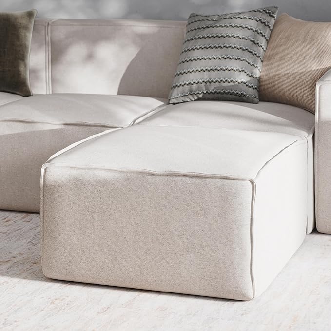 EMMA + OLIVER Farmount Modular Ottoman for Sectional Sofa Modular Footrest Cream