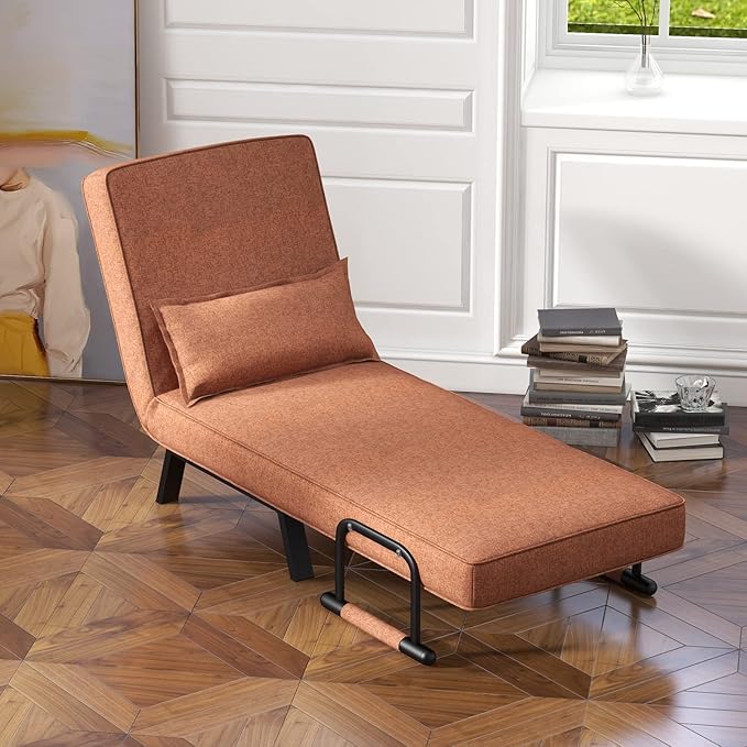 HOMGX 4-in-1 Convertible Sofa Chair Bed Leisure Recliner Sleeper w/ 6 Adjustable Position Backrest Lounge Seat Folding Sofa Bed w/High Elastic Sponge Ideal for Home Office (Coffee)