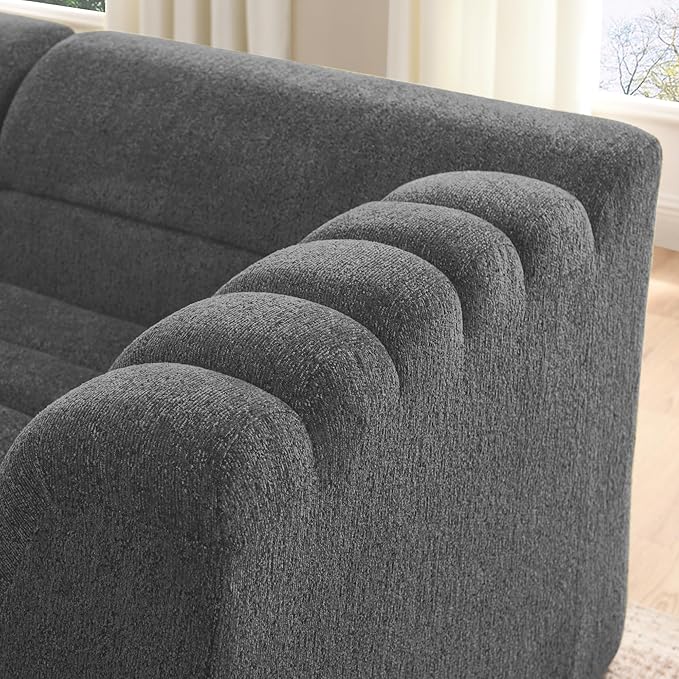 KEIKI 106 L-Shaped Chenille Modular Sectional Sofa with Chaise &amp Wave-Shaped Armrest Upholstered Boneless 3-Seater Couch with Memory Foam Cushion No Assembly Required for Living Room Grey