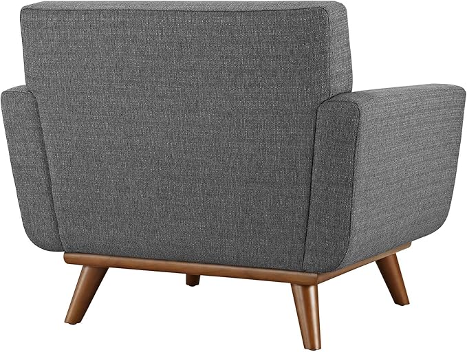 Modway Engage Mid-Century Modern Upholstered Fabric Accent Arm Lounge Chair Wood in Gray Armchair