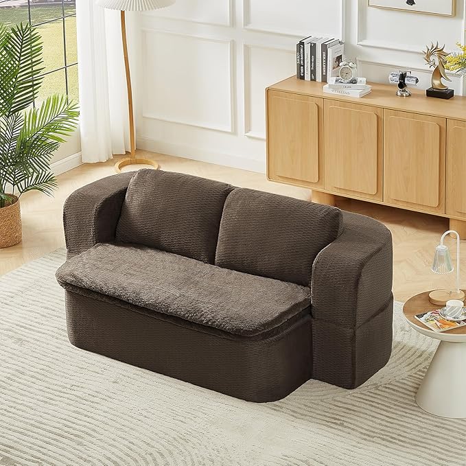 Convertible Folding Sofa Bed 75 Futon Floor Couch Modular Sleeper Loveseat Sectional Couches Boneless Cloud Plush Fluffy Fabric for Living Room Guest Room No Assembly Required Brown