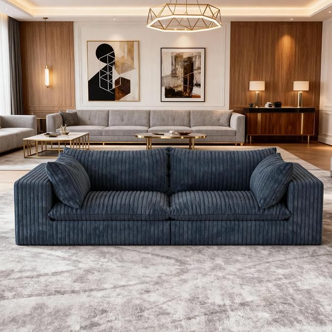 78.8 Modular Cloud Loveseat Couch Corduroy Boneless Couch with Foam &amp Removable Cushion Modern Lounge Sofa in a Box No Assembly Required Upholstered Sofa for Living Room (Blue)