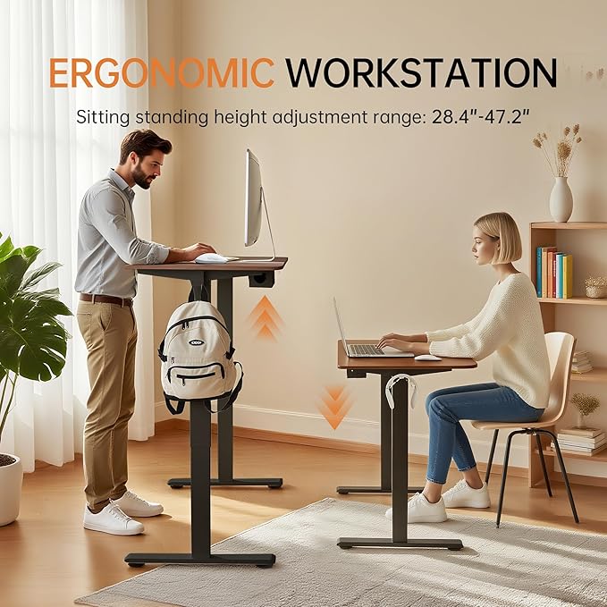 55x24 Standing Desk Height Adjustable Electric Stand up Desks for Home Office Computer Sit Stand Desk with Two-Piece Desktop with Gap 3 Memory Presets T-Shaped Metal Support Brown