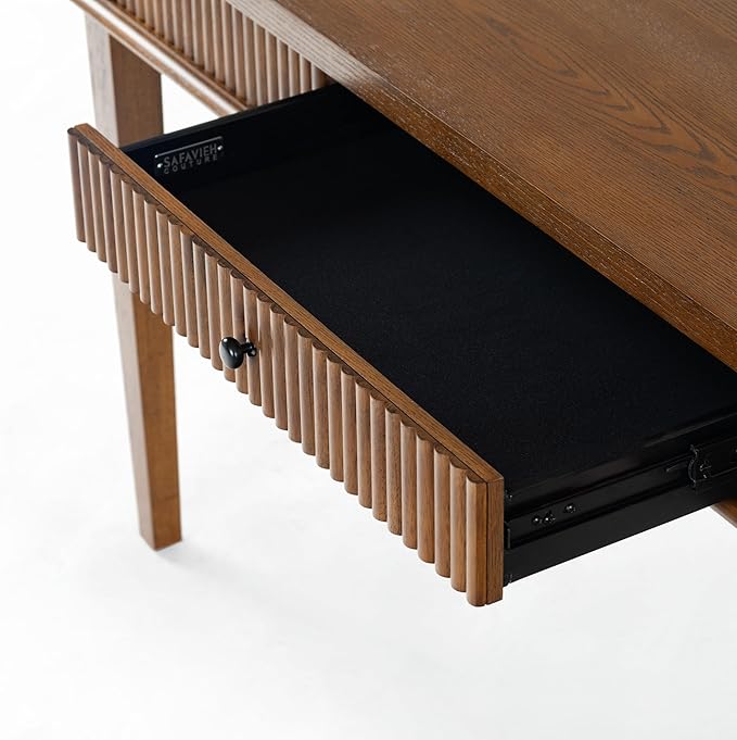 SAFAVIEH Couture Collection Shelbie Medium Oak Brown &amp Black 1-Drawer Reeded Computer Table Office Writing Desk