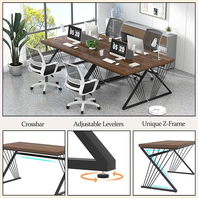 FOLUBAN Home Office Desks Modern Wood and Metal Writing Study Work Table Industrial Computer Desk for Bedroom Living Room Rustic Walnut 47 Inch
