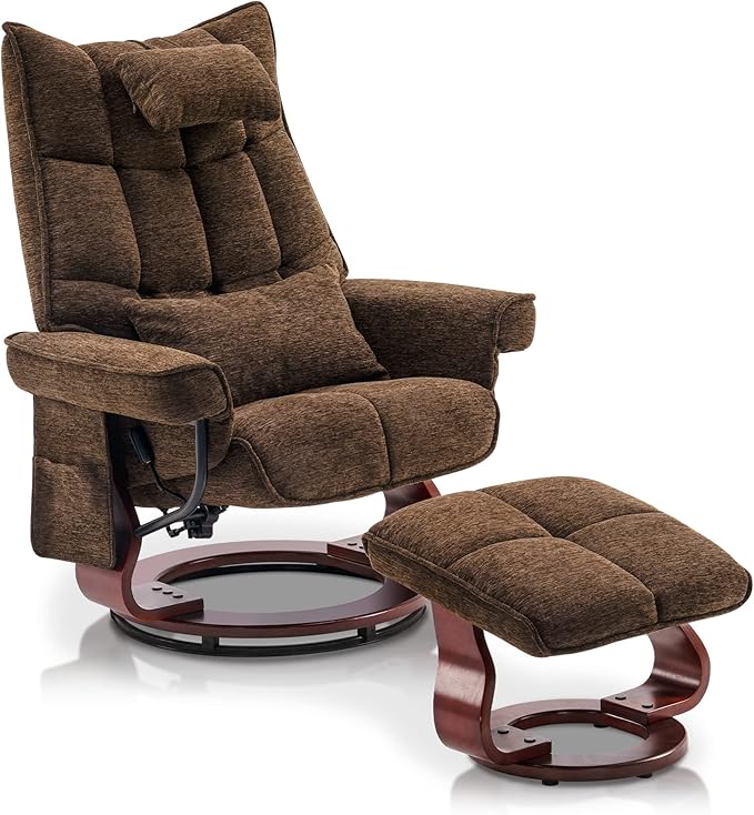 MCombo Swivel Recliner with Ottoman TV Chair Sets with Vibration Massage Ideal for Small Space Living Room &amp Bedroom 4188 4605 (Brown Base Brown)