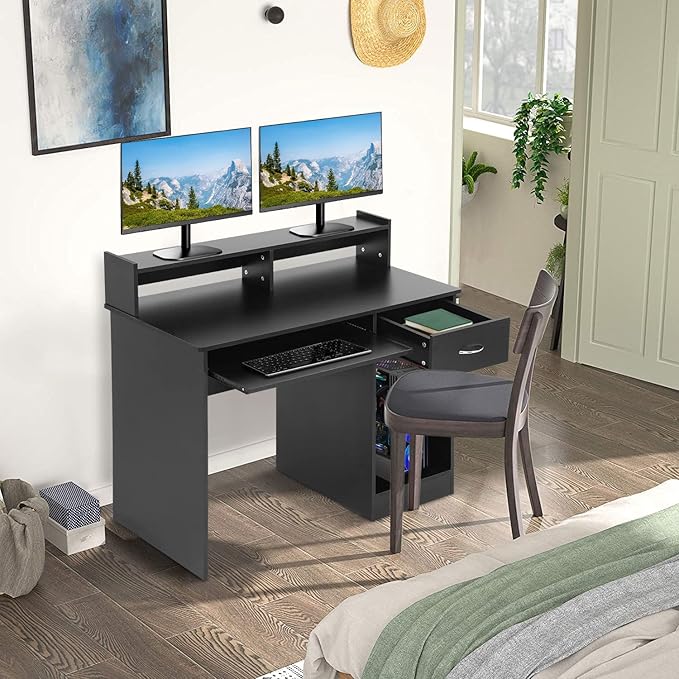 PayLessHere Office Desk Computer Desk with Drawers Keyboard Tray 43 Study Writing Desks for Home with Storage Shelves Desks &amp Workstations