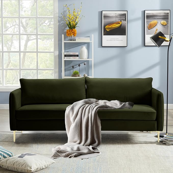 85 Velvet Sofas Couches for Living Room Modern Sofas &amp couches with Ergonomic Design Backrest and Thickened Cushion 3-Seat Sofa Load Capacity 800 LBS (Green Loveseat Sofa)