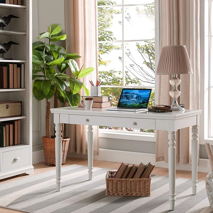 Leick Home Cottage White Turned leg Laptop Desk with Center Drawer White
