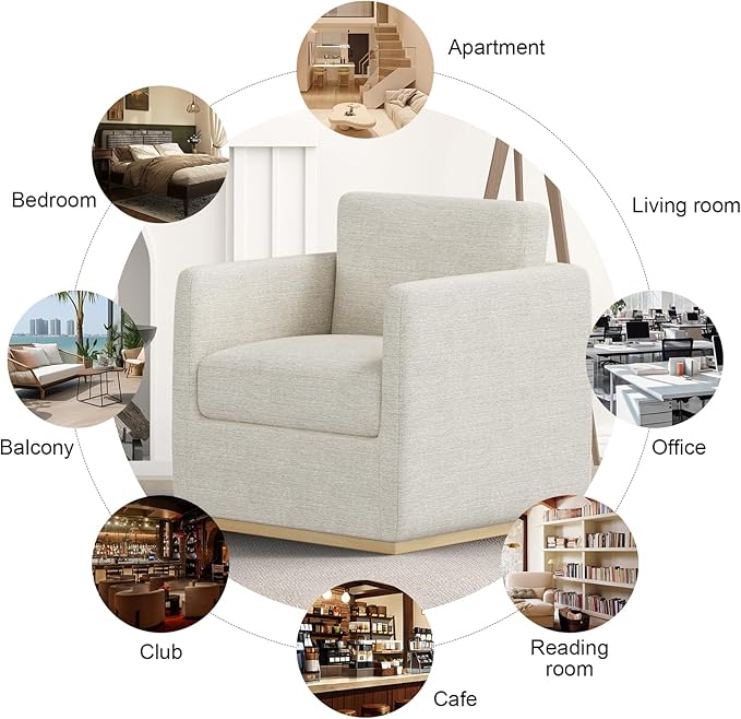 Swivel Barrel Chair Premium Comfy Round Accent Chair for Living Room Mid Century Modern Reading Chair for Adults Wingback Armchair for Small Spaces Bedroom Side Chairs for Home/Office/Ivory White