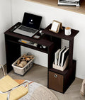 Small Computer Desk for Bedroom Home Office Desk with Drawers Storage Shelves for Living Room Study Bedroom Dark Walnut/Brown