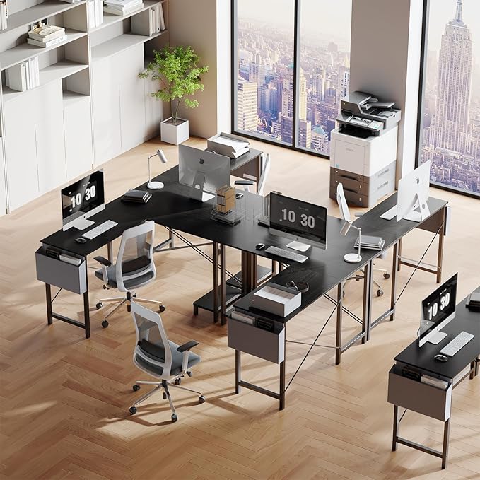 DUMOS L Shaped Desk Computer Gaming Corner Table 50 Inch Home Office Writing Student Work PC Workstation with Side Storage Bag CPU Stand for Bedroom Small Spaces