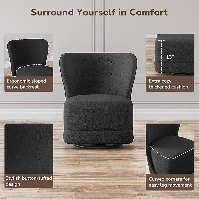 BELLEZE Swivel Accent Chair Modern Upholstered 360° Swivel Barrel Chairs Comfy Small Club Chairs for Nursery Hotel Bedroom Office Lounge - Cortona (Dark Grey)